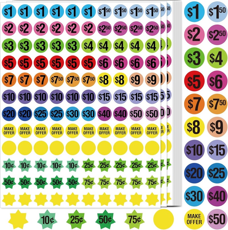 TRYXN Removable Pricemarker Labels, 1920 Pre-Priced Pricing Stickers Include Custom Tags，Ideal for flea Markets, Yard/Garage Sales（0.75inch） - Image 1